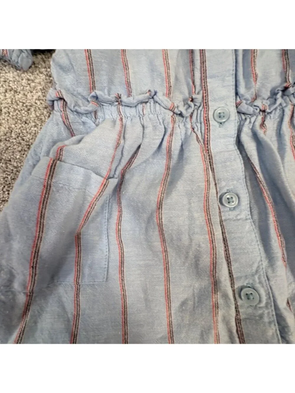 Old Navy Linen Blend Dress 18-24 month Blue Stripes Button Front